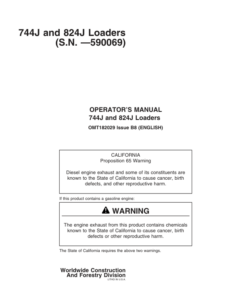 John Deere 744J, 824J Loaders Operator's Manuals (OMT182029)