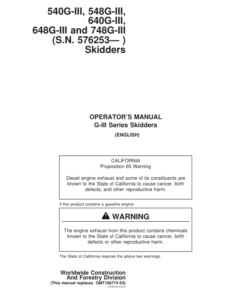 John Deere 540GIII, 640GIII, 548GIII, 648GIII, 748GIII Skidders Operator's Manuals (OMT183331)