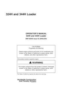 John Deere 324H, 344H Loaders Operator's Manuals (OMT183945)