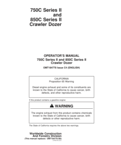 John Deere 750CII, 850CII Crawlers Operator's Manuals (OMT184778)