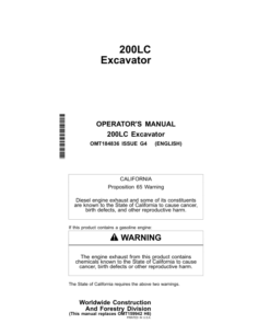 John Deere 200LC Excavators Operator's Manuals (OMT184836)