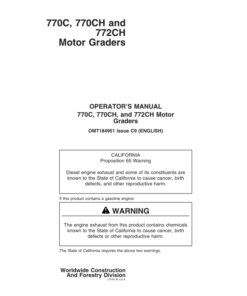 John Deere 770C, 770CH, 772CH Motor Graders Operator's Manuals (OMT184951)