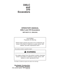 John Deere 330LC, 370 Excavators Operator's Manuals (OMT185072)