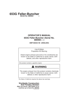 John Deere 653G Tracked Feller Bunchers Operator's Manuals (OMT185542)