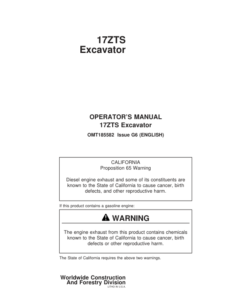John Deere 17ZTS Excavators Operator's Manuals (OMT185582)