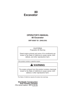 John Deere 80 Excavators Operator's Manuals (OMT185687)