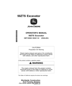 John Deere 50ZTS Excavators Operator's Manuals (OMT185900)