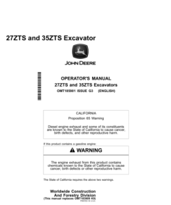 John Deere 27ZTS, 35ZTS Excavators Operator's Manuals (OMT185901)