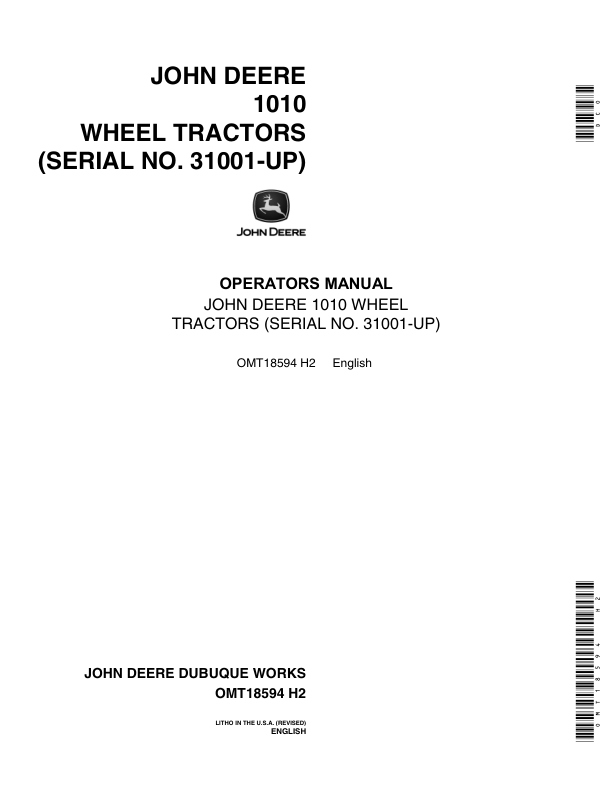 John Deere 1010 Wheel Tractors Operator's Manual (OMT18594)