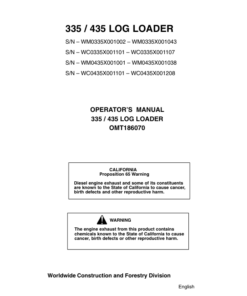 John Deere 335, 435 Knuckleboom Loader Operator's Manuals (OMT186070)