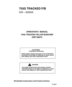 John Deere 753G Tracked Feller Bunchers Operator's Manuals (OMT186072)