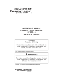 John Deere 330LC, 370 Loggers Operator's Manuals (OMT186763)