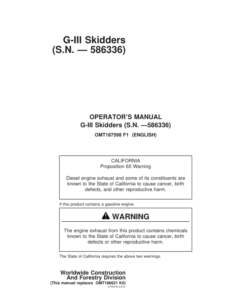 John Deere 540GIII, 640GIII, 548GIII, 648GIII, 748GIII Skidders Operator's Manuals (OMT187598)