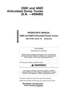 John Deere 350D, 400D Articulated Dump Trucks Operator's Manuals (OMT187885)