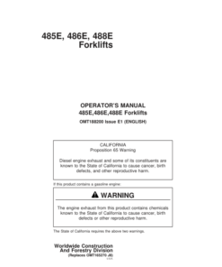 John Deere 485E, 486E, 488E Forklifts Operator's Manuals (OMT188200)