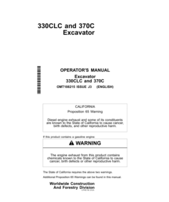 John Deere 330CLC, 370C Excavators Operator's Manuals (OMT188215)