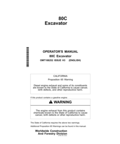 John Deere 80C Excavators Operator's Manuals (OMT188252)