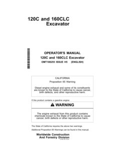 John Deere 120C, 160CLC Excavators Operator's Manuals (OMT188255)
