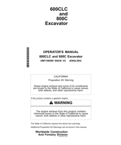 John Deere 600CLC, 800C Excavators Operator's Manuals (OMT188589)