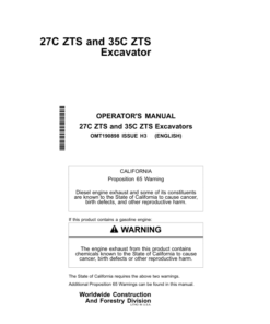 John Deere 27CZTS, 35CZTS Excavators Operator's Manuals (OMT190898)