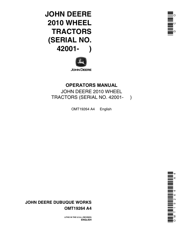 John Deere 2010 Tractors Operator's Manuals (OMT19264)