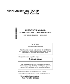 John Deere 444H, TC44H Loaders Operator's Manuals (OMT195358)