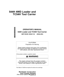 John Deere 544H, TC54H Loaders Operator's Manuals (OMT195359)