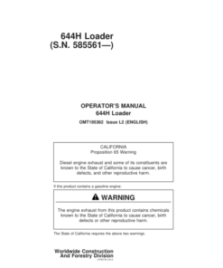John Deere 644H, 644HMH Loaders Operator's Manuals (OMT195362)