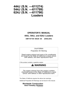 John Deere 444J, 544J, 624J Loaders Operator's Manuals (OMT197190)