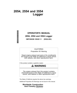 John Deere 2054, 2554, 3554 Loggers Operator's Manuals (OMT200290)