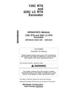 John Deere 135C RTS, 225CLC RTS Excavators Operator's Manuals (OMT200346)