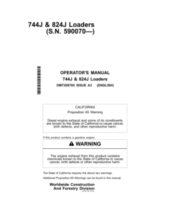 John Deere 744J, 824J Loaders Operator's Manuals (OMT200785)