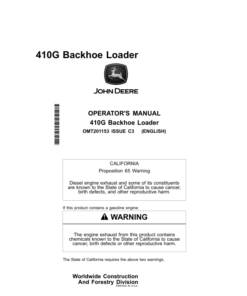John Deere 410G Backhoes Operator's Manuals (OMT201153)