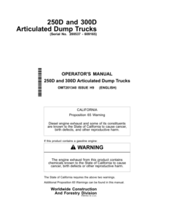 John Deere 250D, 300D Articulated Dump Trucks Operator's Manuals (OMT201340)