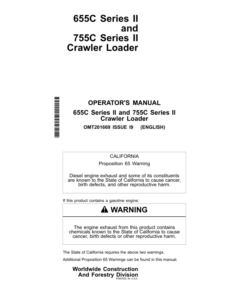 John Deere 655CII, 755CII Crawler Loaders Operator's Manuals (OMT201669)