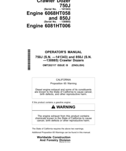 John Deere 750J, 850J Crawler Dozers Operator's Manuals (OMT202117)