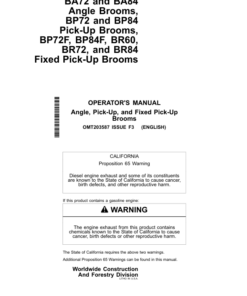 John Deere BA72, BA84, BP72, BP84, BP72F, BP84F, BR72, BR84, BR60 Attachments Operator's Manuals (OMT203587)