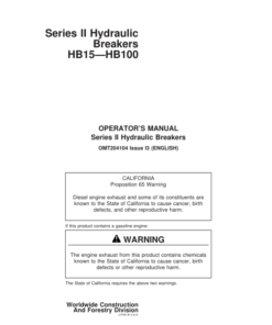 John Deere HB15, HB30, HB50, HB75, HB100 Worksite Pro Attachments Operator's Manuals (OMT204104)