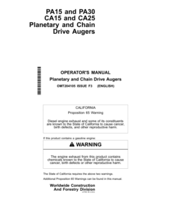 John Deere CA15, CA25, PA15, PA30 Attachments Operator's Manuals (OMT204105)