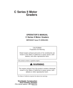 John Deere 670CII, 670CHII, 672CHII, 770CII, 770CHII, 772CHII Motor Graders Operator's Manuals (OMT204247)