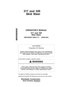 John Deere 317, 320 Skid Steers Operator's Manuals (OMT205050)