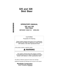 John Deere 325, 328 Skid Steers Operator's Manuals (OMT205051)