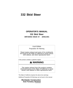 John Deere 332 Skid Steers Operator's Manuals (OMT205052)