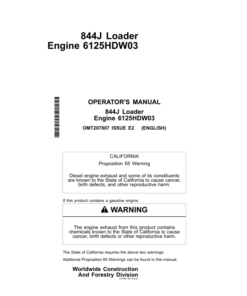 John Deere 844J Loaders Operator's Manuals (OMT207807)