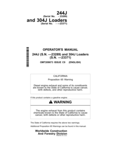John Deere 244J, 304J Loaders Operator's Manuals (OMT209673)