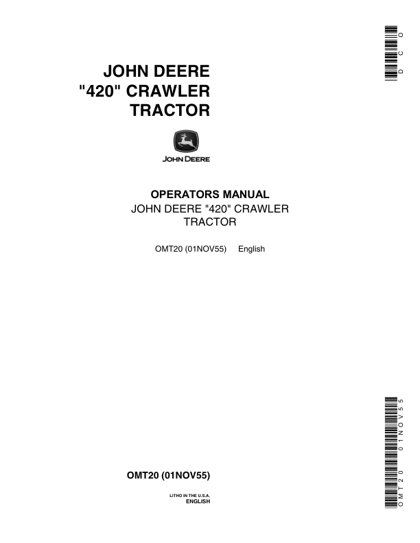 John Deere 420 Crawler Tractor Operator's Manual (OMT20)