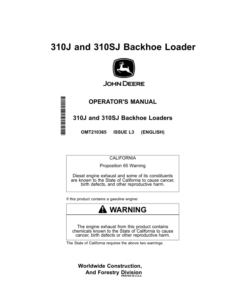 John Deere 310J, 310SJ Backhoes Operator's Manuals (OMT210365)