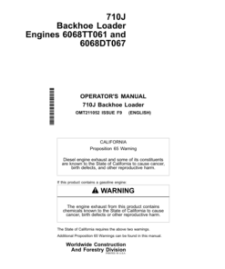 John Deere 710J Backhoe Loaders Operator's Manuals (OMT211052)
