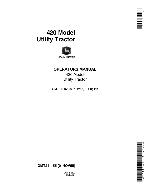 John Deere 420 Utility Tractor Operator's Manual (OMT211155)
