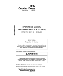 John Deere 700J Crawler Dozers Operator's Manuals (OMT211725)